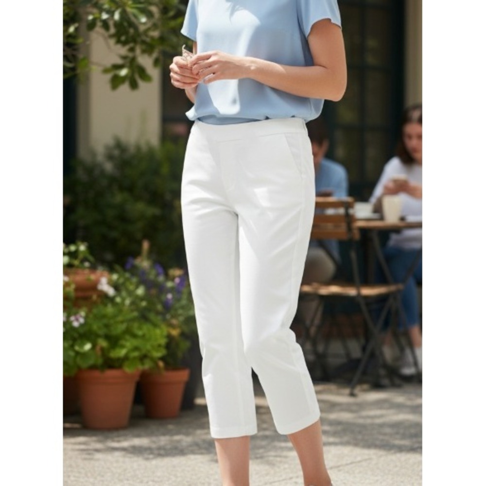 Talbots Chatham Crop Pant Womens 8P White Side Zip Cotton‎ Blend Stretch Capris